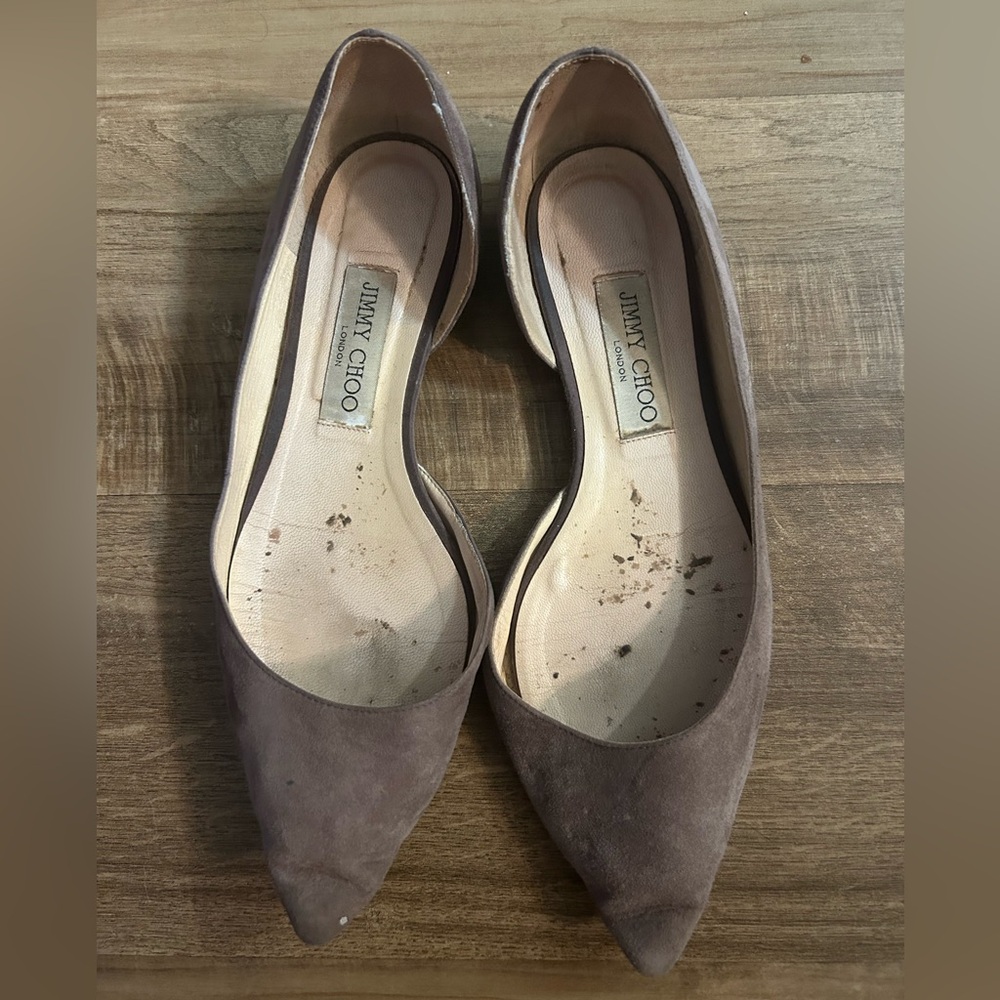 Jimmy Choo Grey Suede Pointed Toe Flats